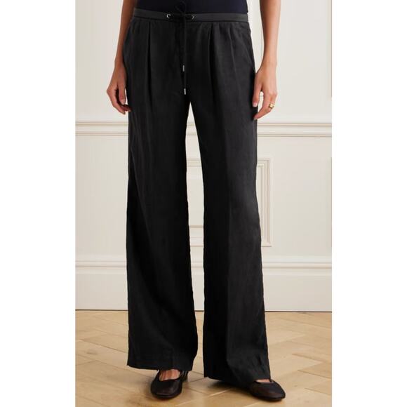 James Perse Pleated Linen Wide-Leg Pants Black - 0
